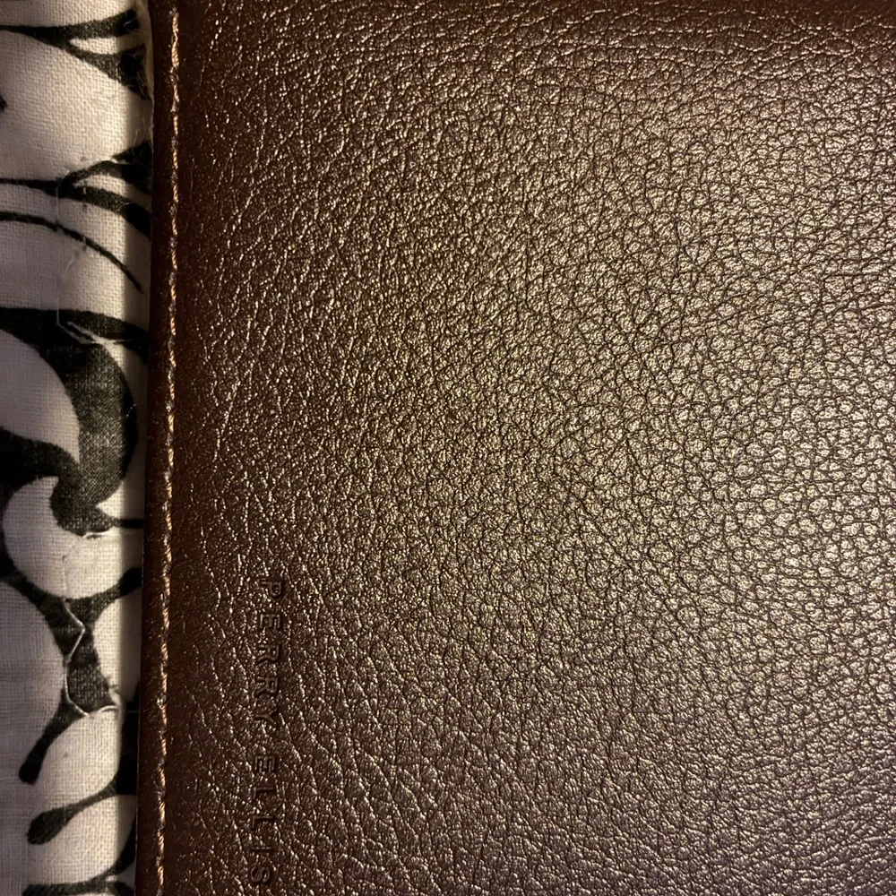 Perry Ellis Silver Money Clip with Brown Leather Accent